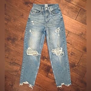 BDG Urban Outfitters Boho High-Rise Baggy Jeans Distressed Raw Hem Size 25 VGUC